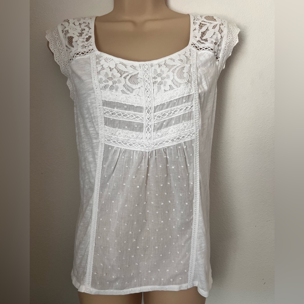 Anthropologie White Eyelet and Lace Top